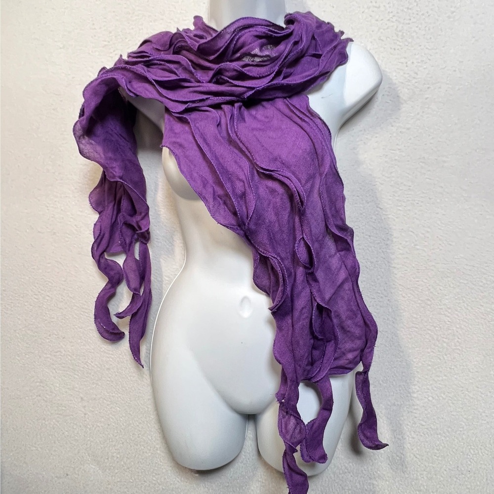 Bella's Purple Ruffle Scarf with 3D Rosette Flower Lettuce Edge Knit